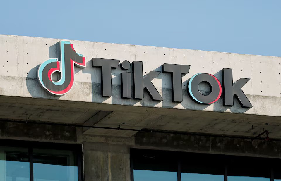 TikTok logo is pictured on the U.S. headquarters