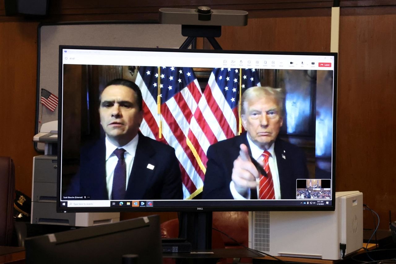 U.S. President-elect Donald Trump appears remotely for a sentencing hearing in front of New York State Judge Juan Merchan