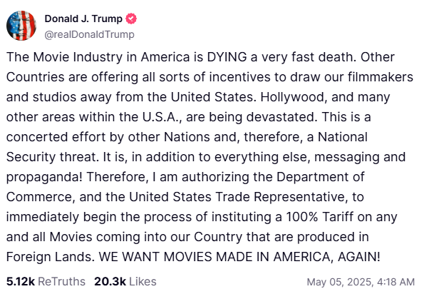 WE WANT MOVIES MADE IN AMERICA, AGAIN!