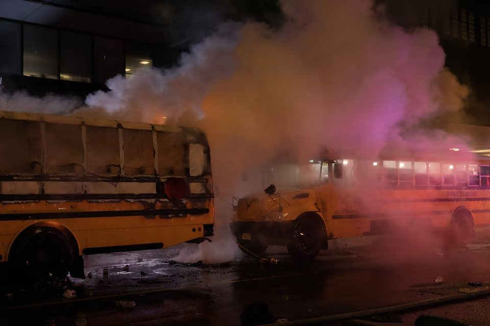 World Cup bus set alight in Manhattan as fans celebrate Knicks win